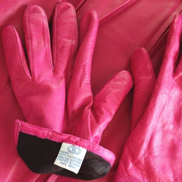 JL Studio Vintage Leather Moto Jacket in Hot Pink w/Matching Gloves, Sz 14W, EUC - Picture 3 of 14
